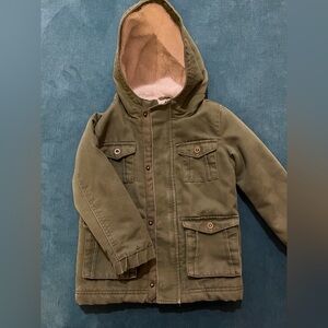 Toddler Olive Green Fur Lined  Hooded Jacket